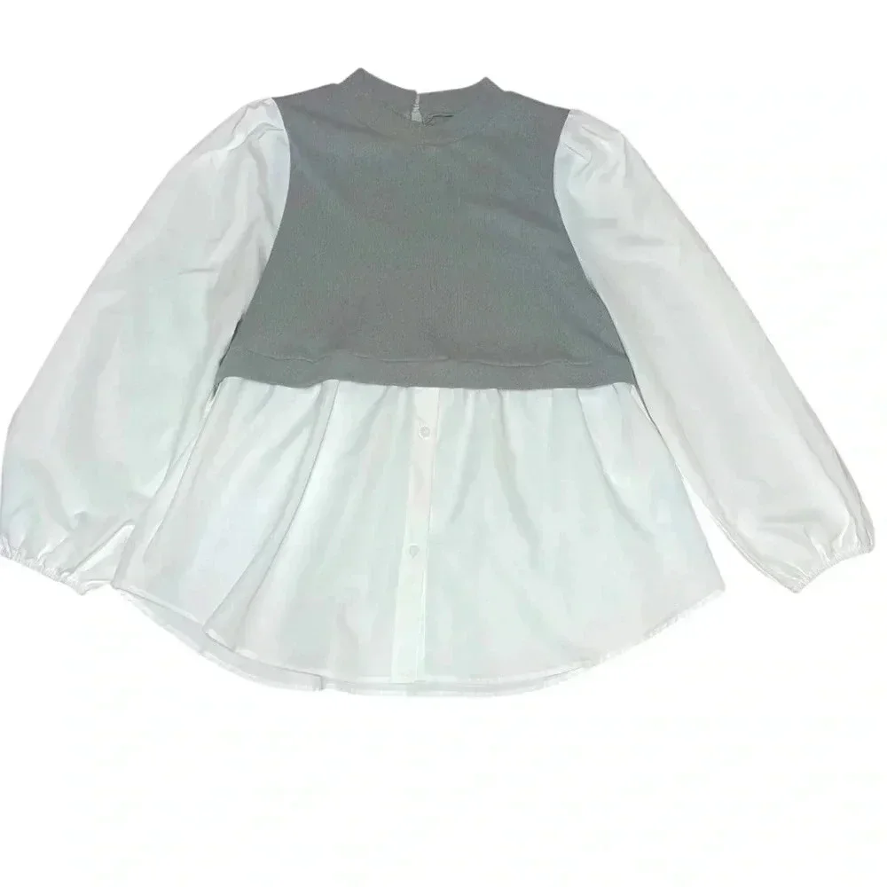 Elegant Gray and White Women's Top - Picture 2 of 6